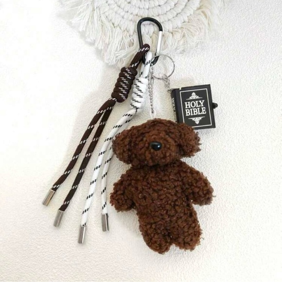 Handbags - Bible Bear Bag Purse Charm, Brown and White Cord Tassel